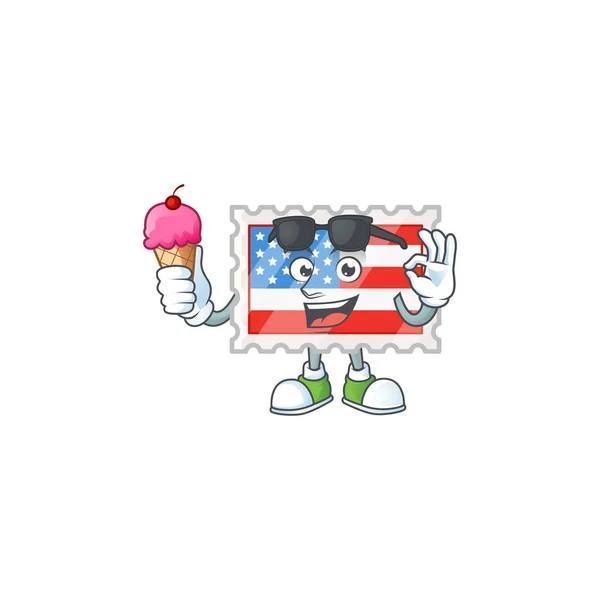 Dia da independência carimbo mascote estilo cartoon comer um sorvete — Vetor de Stock