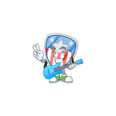 Rozet taşıyan bir çizgi film karakteri gitar çalan bir yıldızla Usa 'yı yakalar.