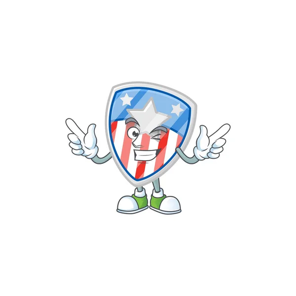 Um escudo facial cômico distintivos EUA com design de mascote estrela com olho Wink — Vetor de Stock