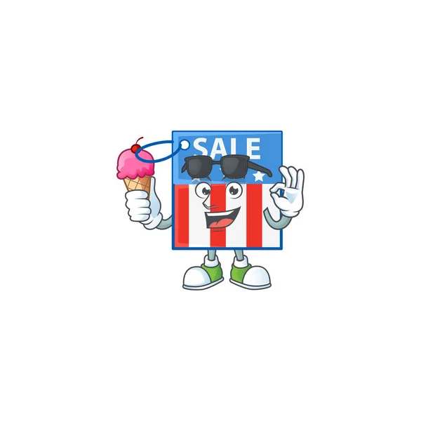 Usa价签吉祥物卡通风格吃冰淇淋 — 图库矢量图片