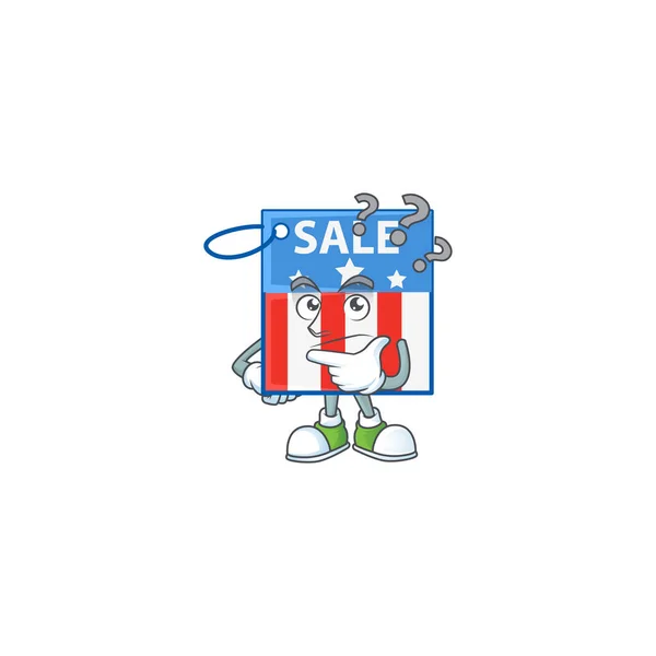 USA price tag cartoon mascot style in a confuse gesture — Stock Vector