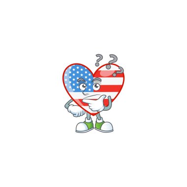 Independence day love cartoon mascot style in a confuse gesture
