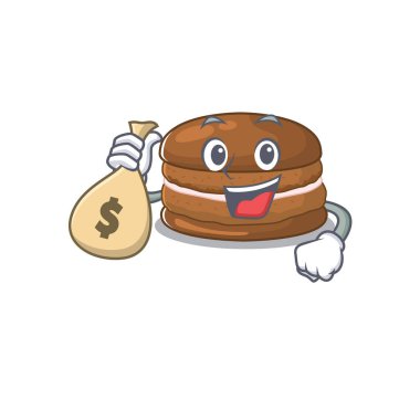 Zengin ve ünlü çikolatalı makarna çizgi film karakteri para çantası tutuyor.