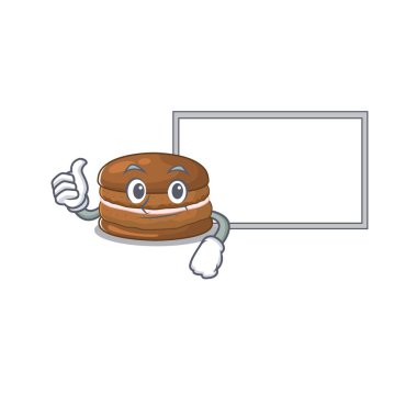 Çikolatalı macaron çizgi film tasarımının tahtası var.