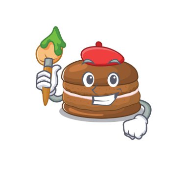 Çikolatalı makaronun, fırçası olan bir sanatçı gibi şirin bir resmi.