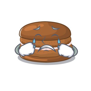 Çikolatalı kurabiye çizgi film karakteri konsepti ve üzgün bir yüzü var.