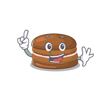 Maskot çizgi film konsepti. Çikolatalı kurabiye. Bir parmak jesti.