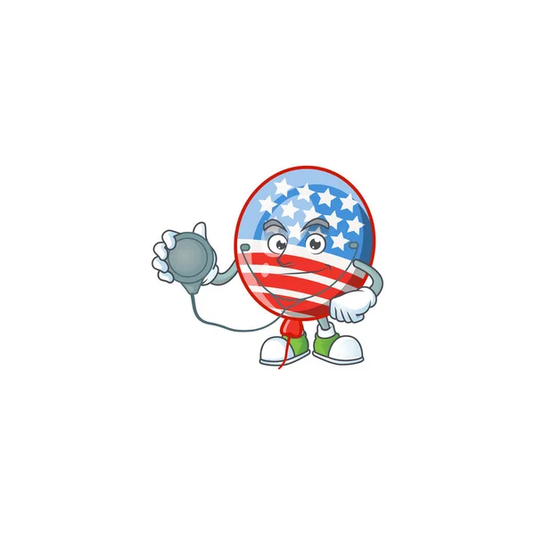 USA rayures ballon conception icône de la mascotte comme un médecin costume de travail avec des outils — Image vectorielle