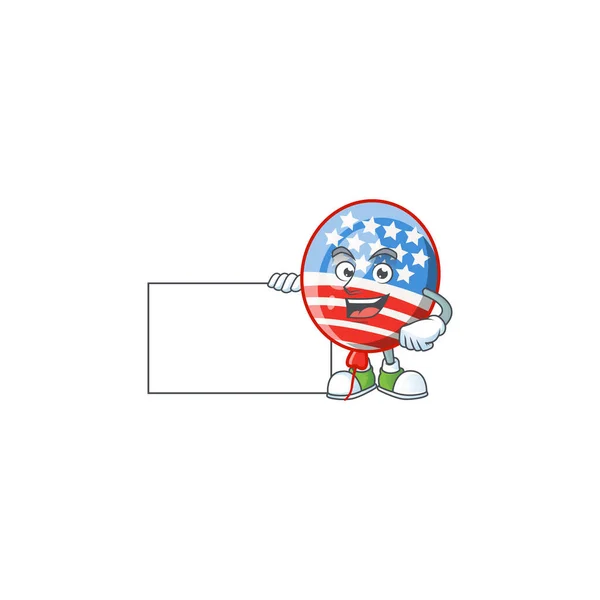 Lindo divertido EE.UU. rayas globo personaje de dibujos animados que tiene un tablero — Vector de stock
