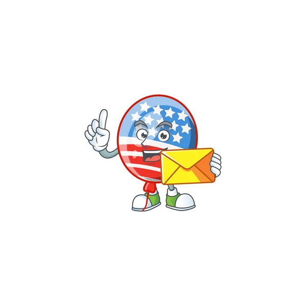 Gelukkig Usa strepen ballon mascotte design stijl met envelop — Stockvector