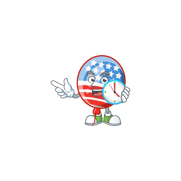 Usa strepen ballon tekenfilm karakter stijl met een klok — Stockvector