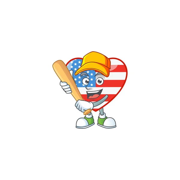 Un giorno di indipendenza sano attivo amore stile di progettazione della mascotte giocare a baseball — Vettoriale Stock