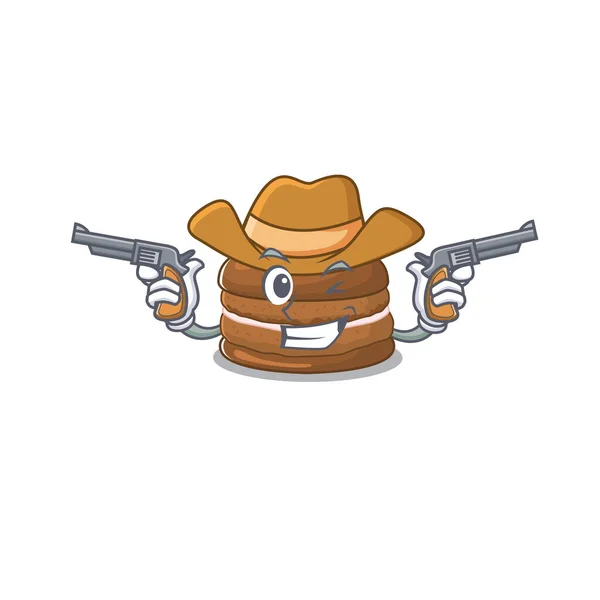 Chocolade macaron Cowboy cartoon concept met geweren — Stockvector