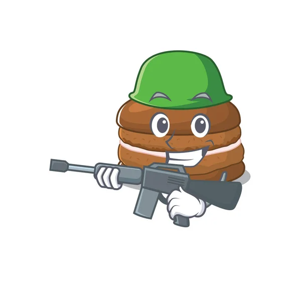 Sebuah gambar lucu cokelat makaron Tentara dengan senapan mesin - Stok Vektor