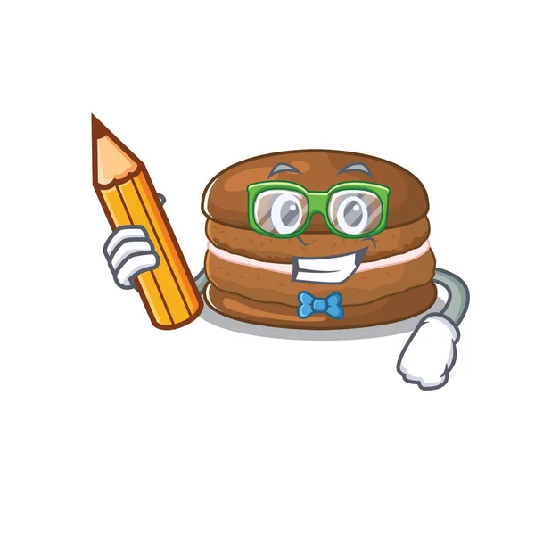 Een slimme student chocolade macaron karakter met potlood — Stockvector