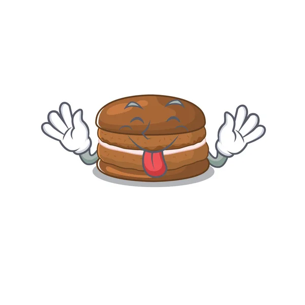Projeto de mascote macaron de chocolate engraçado com língua para fora — Vetor de Stock