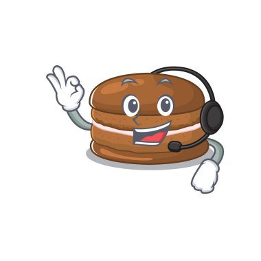 Mutlu çikolatalı makarna maskot tasarımı kulaklık takıyor