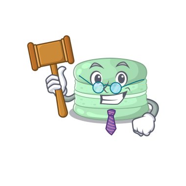 Smart Judge pistachio macaron in mascot cartoon character style