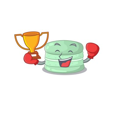 fantastic Boxing winner of pistachio macaron in mascot cartoon design