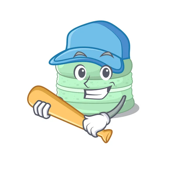 Smiley Funny pistache macaron un design de mascotte avec baseball — Image vectorielle
