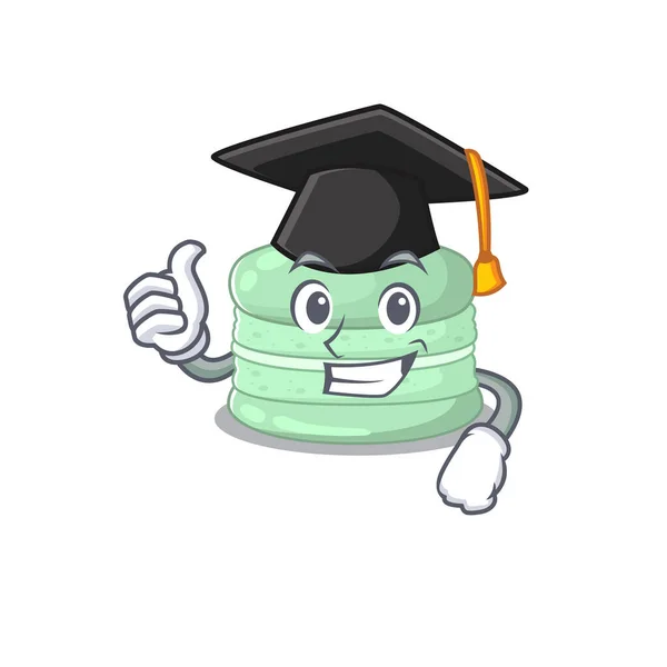 Feliz y orgulloso de pistacho macaron con un sombrero de graduación negro — Vector de stock
