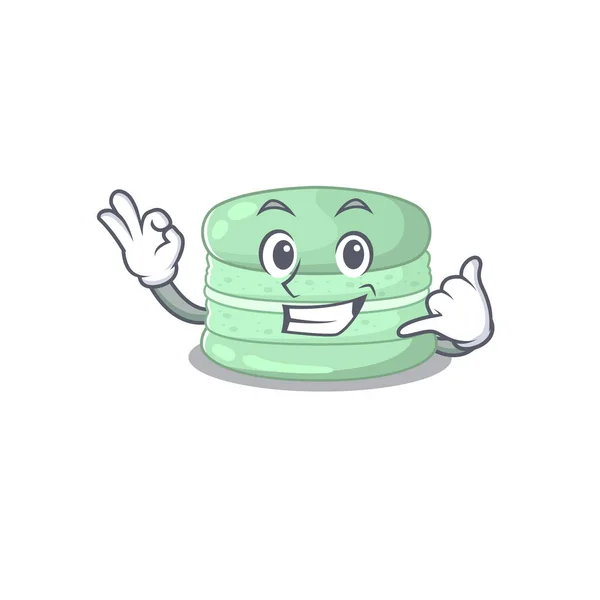 Llámame divertido pistacho macaron concepto de personaje de dibujos animados — Vector de stock