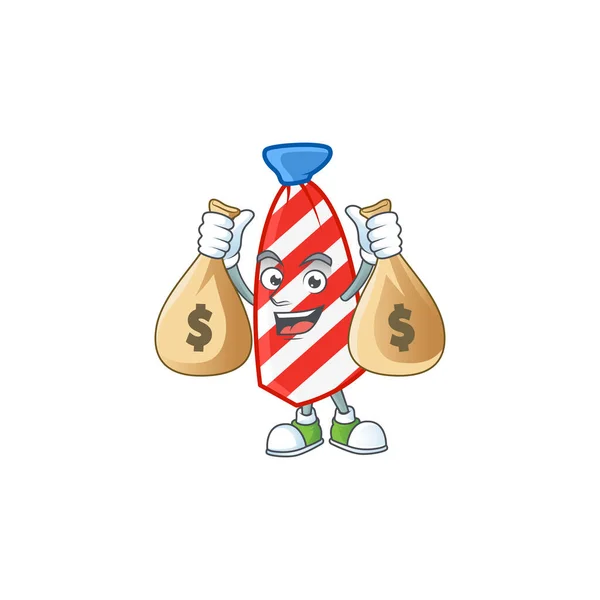 Ładny wizerunek Usa paski wiążą postać z kreskówki trzymającej worki pieniędzy — Wektor stockowy