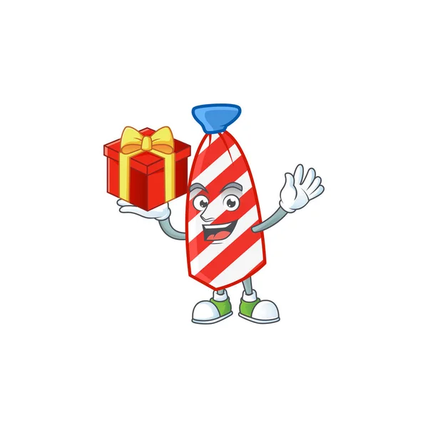 Cartoon character of USA stripes tie with a box of gift — Stock vektor