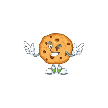 A comical face chocolate chips cookies mascot design with Wink eye