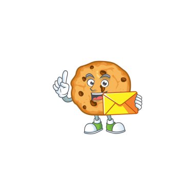 Happily chocolate chips cookies mascot design style with envelope