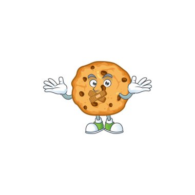 mascot cartoon character design of chocolate chips cookies making a silent gesture