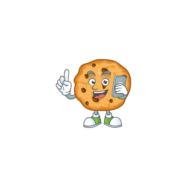 A picture of happy chocolate chips cookies speaking on the phone — Stockvector
