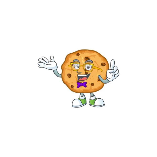 O caráter geek de chocolate chips cookies design mascote — Vetor de Stock