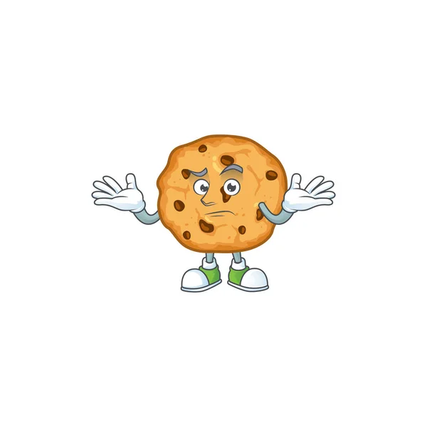 A comical Grinning chocolate chips cookies cartoon design style — Stok Vektör