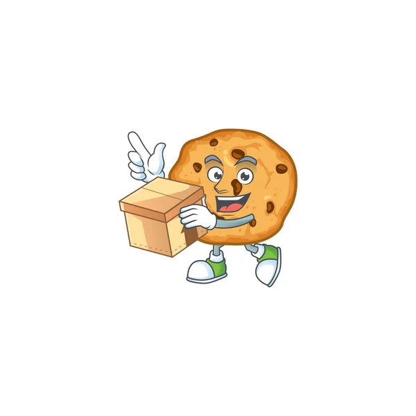 A charming chocolate chips cookies mascot design style having a box — Stockvector