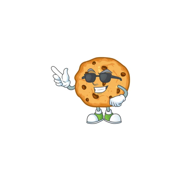 Super cool chocolate chips cookies mascot character wearing black glasses — 스톡 벡터