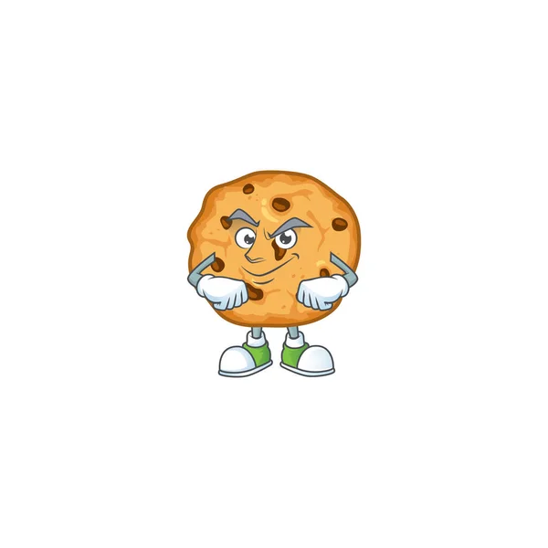 Chocolate chips cookies mascote ícone design estilo com rosto Smirking — Vetor de Stock