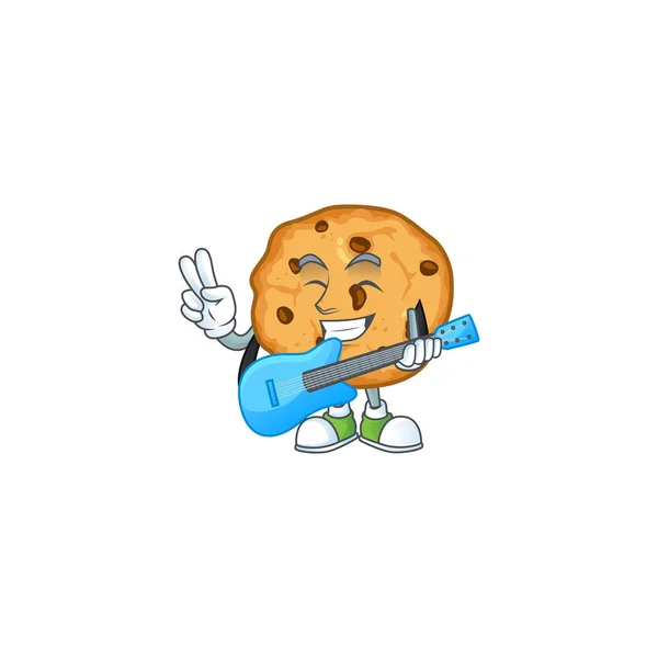 A cartoon character of chocolate chips cookies playing a guitar — 图库矢量图片