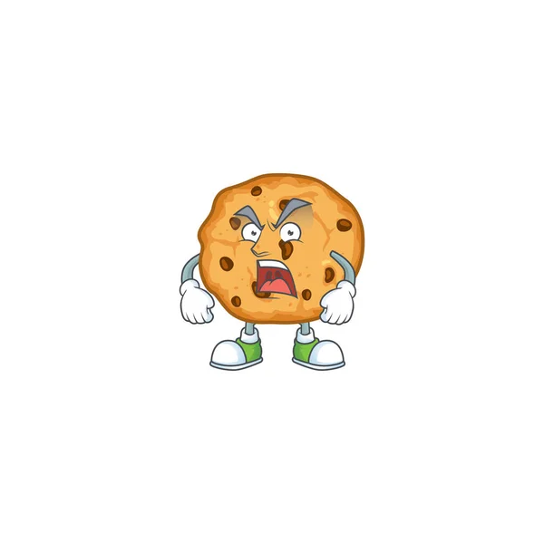 Chocolate chips cookies design de personagem de desenho animado com rosto irritado — Vetor de Stock