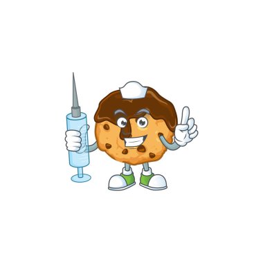 Smiley Nurse chocolate chips with cream cartoon character with a syringe