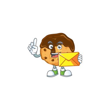 Happily chocolate chips with cream mascot design style with envelope