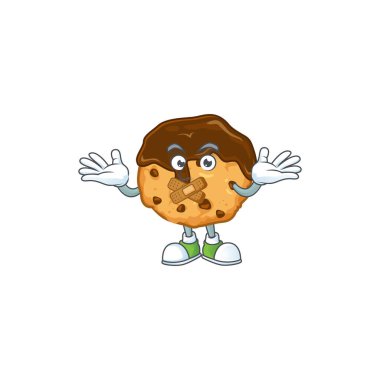 mascot cartoon character design of chocolate chips with cream making a silent gesture