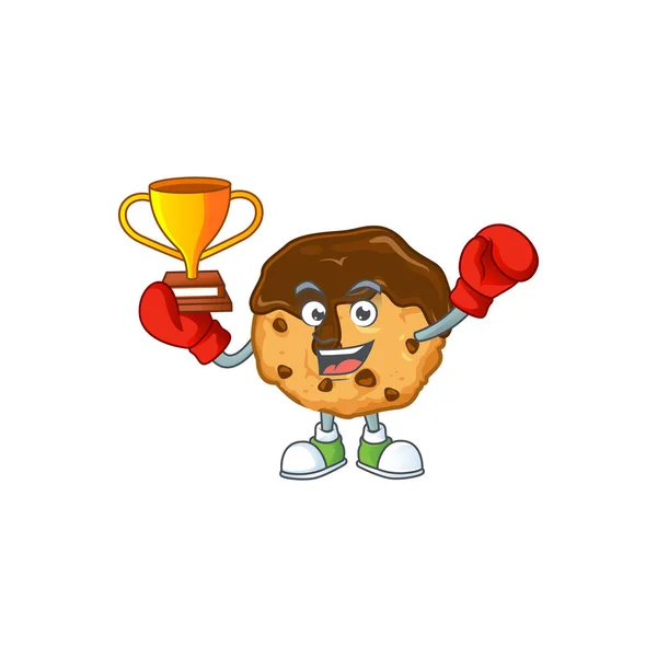 Super keren Boxing pemenang chocolate chips dengan krim di desain kartun maskot - Stok Vektor