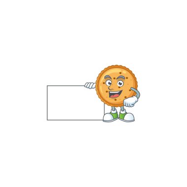 Cute funny peanut butter cookies cartoon character having a board