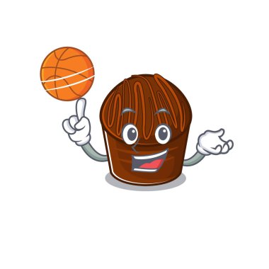 Basketbol oynayan çikolatalı çizgi film karakterinin maskot resmi.