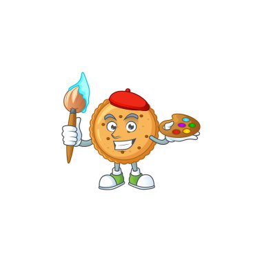 An elegant peanut butter cookies painter mascot icon with brush