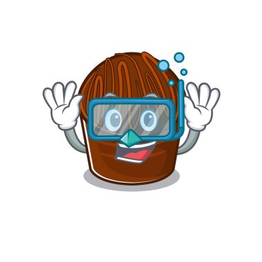 Dalgıç gözlüğü takan çikolatalı şekerin çizgi film karakteri