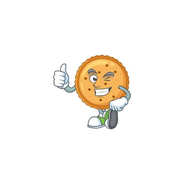 A mascot icon of peanut butter cookies making Thumbs up gesture