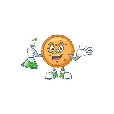 A genius Professor peanut butter cookies cartoon character with glass tube