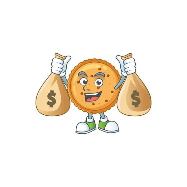 Симпатичное изображение героя мультфильма с арахисовым маслом, держащего мешки с деньгами — стоковый вектор